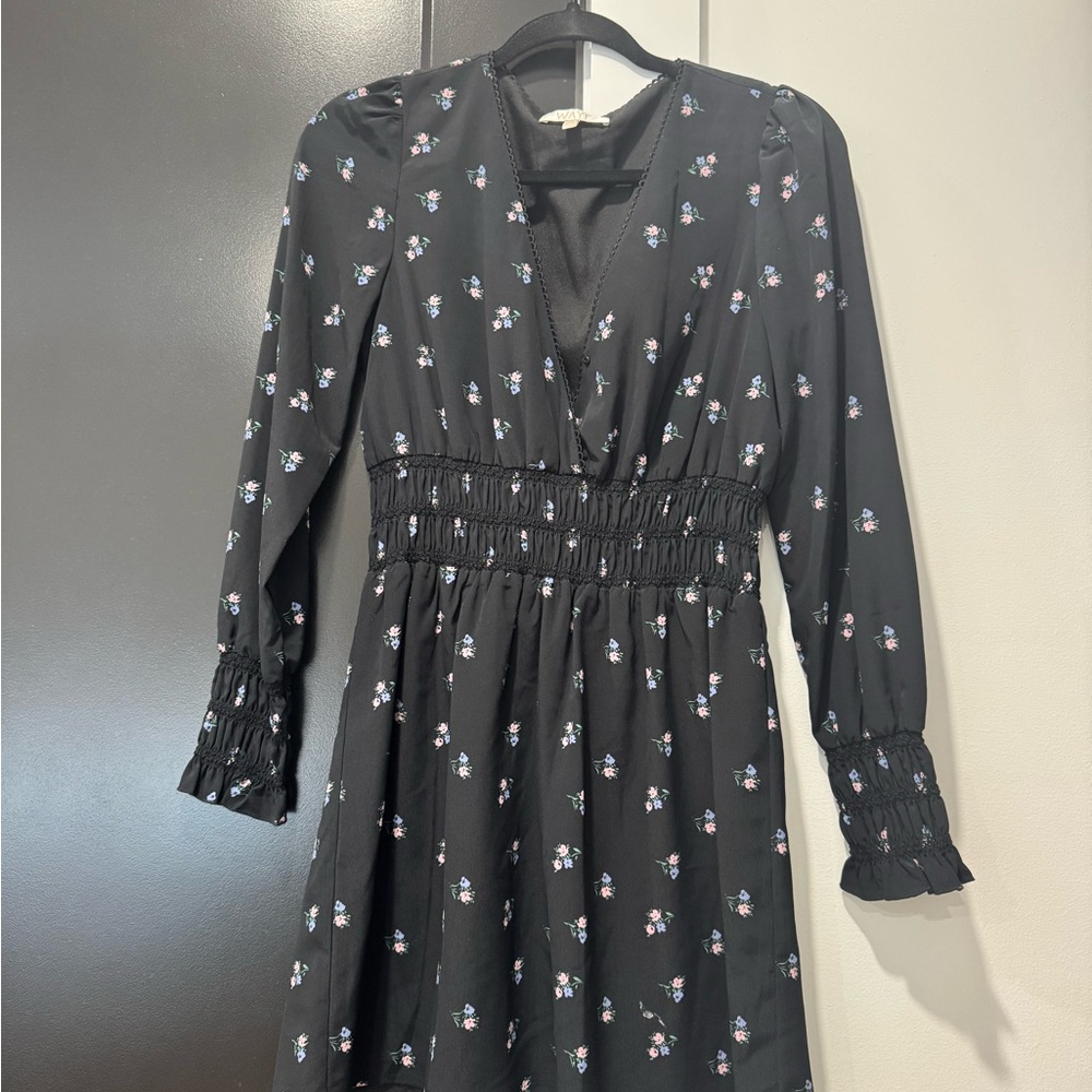 Wayf Black Floral Long Sleeve Dress